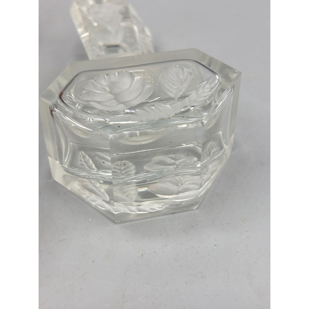 Vintage Glass Perfume Bottle Frosted Floral Intaglio Hexagon Glass Stopper 4" - Picture 6 of 10